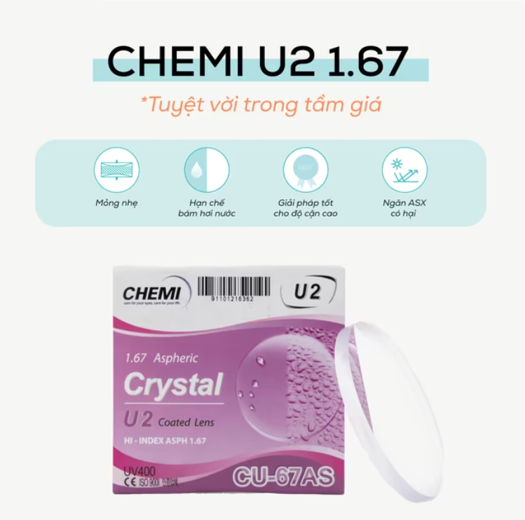 Tròng kính Chemi U2 Chiết suất 1.67