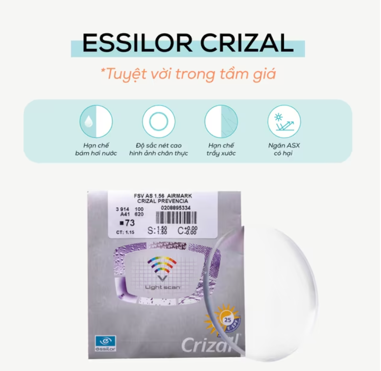 Tròng kính Essilor Erizal Chiết suất 1.56